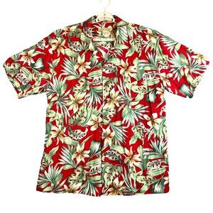 Water Stone Red Hawaiian Floral Button-Up Shirt Cotton Mens L Casual Aloha Shirt